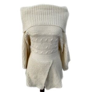 Chesley‎ Cream Cable Knit Cowl Neck Wrap Sweater Tunic Top Size S